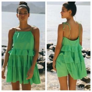 Cousin The Label Belize Dress Green Mini Dress S Boho Ruffle Tiered Sleeveless